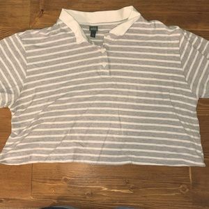 Gray and White Collared Crop Top